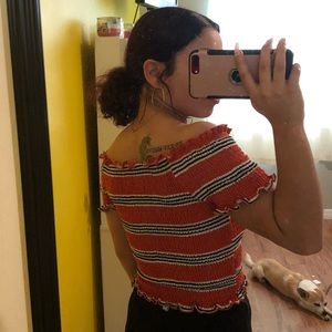 Orange strapless top